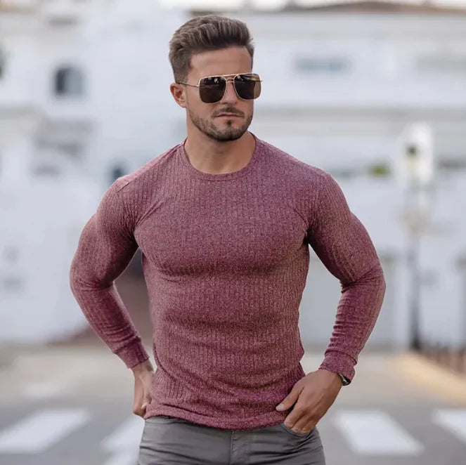 New Sports Bottoming Shirt Men's Fitness Casual Men's Slim Knit Sweater Long-Sleeved T-Shirt