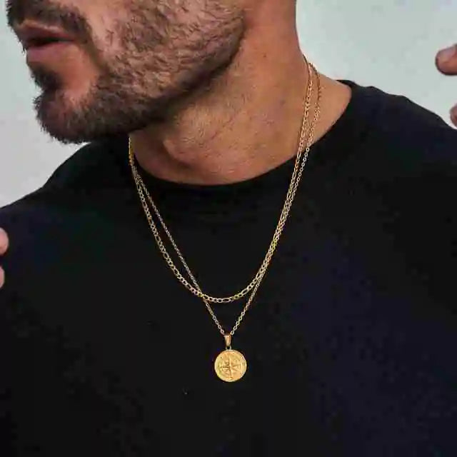 Men's Compass Layered Chain Necklaces