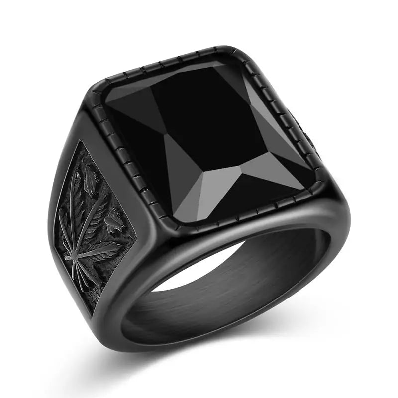 Jiayiqi Men's Hiphop Stainless Steel Stone Ring - Rock Fashion Jewelry