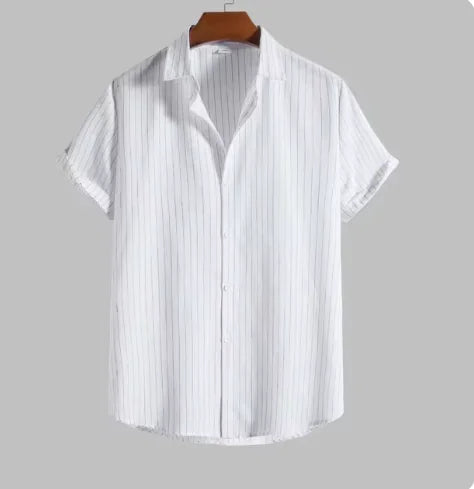 Men's Casual Striped Shirt Short Sleeve Turn-down Collar Tops