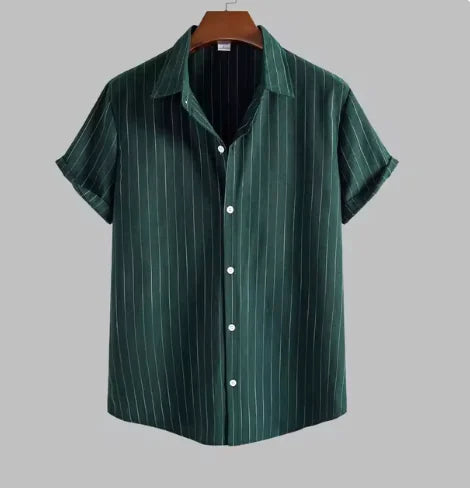 Men's Casual Striped Shirt Short Sleeve Turn-down Collar Tops